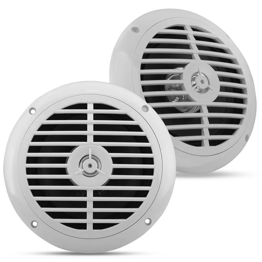 PYLE PLMR67W - 6.5 Inch Dual Marine Speakers - 2 Way Waterproof and Weather Resistant Outdoor Audio Stereo Sound System with 120 Watt Power. Polyprone Cone and Cloth Surround - 1 Pair - (White)