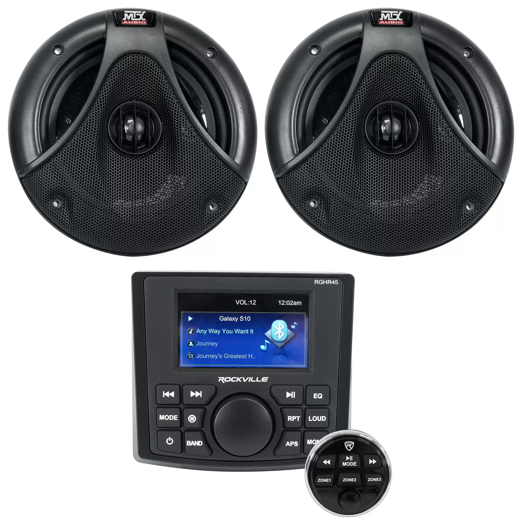 Pair MTX TM652WB-B 6.5 75w RMS! Marine Boat Speakers+4-Zone Bluetooth Receiver