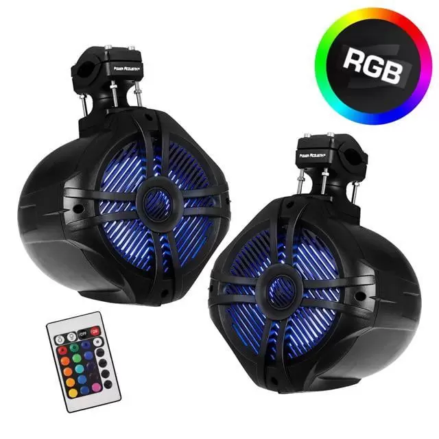 Power Acoustik MWT-65BL 600W Max 6.5 Marine Wake Tower Speakers w/ RGB - Black