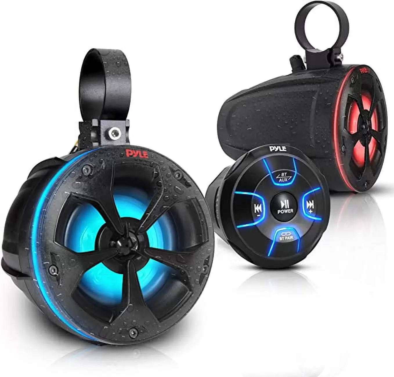 Pyle 2-Way Waterproof Off Road Speakers 4 800W Passive Marine Grade Wakeboard Tower RGB Speakers