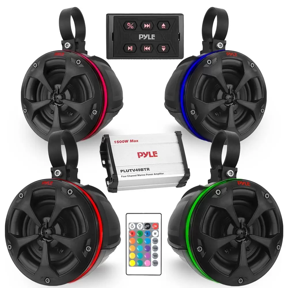 Pyle Bluetooth Off-Road Speakers - 4 800W 4-CH Marine Grade Waterproof Wakeboard Tower System