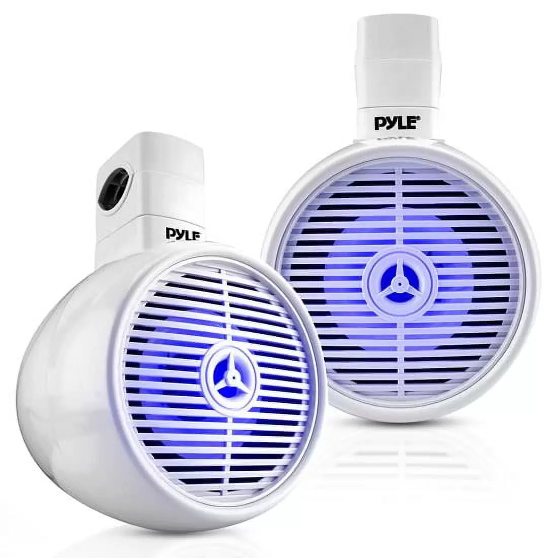 Pyle Bluetooth Waterproof Off-Road Speakers - 8 300W 2-Way Marine Wakeboard Tower Sound System w/ LED Light. Full Range Outdoor Stereo Speaker for Car ATV UTV. Jeep. Boat. Includes Brackets (White)