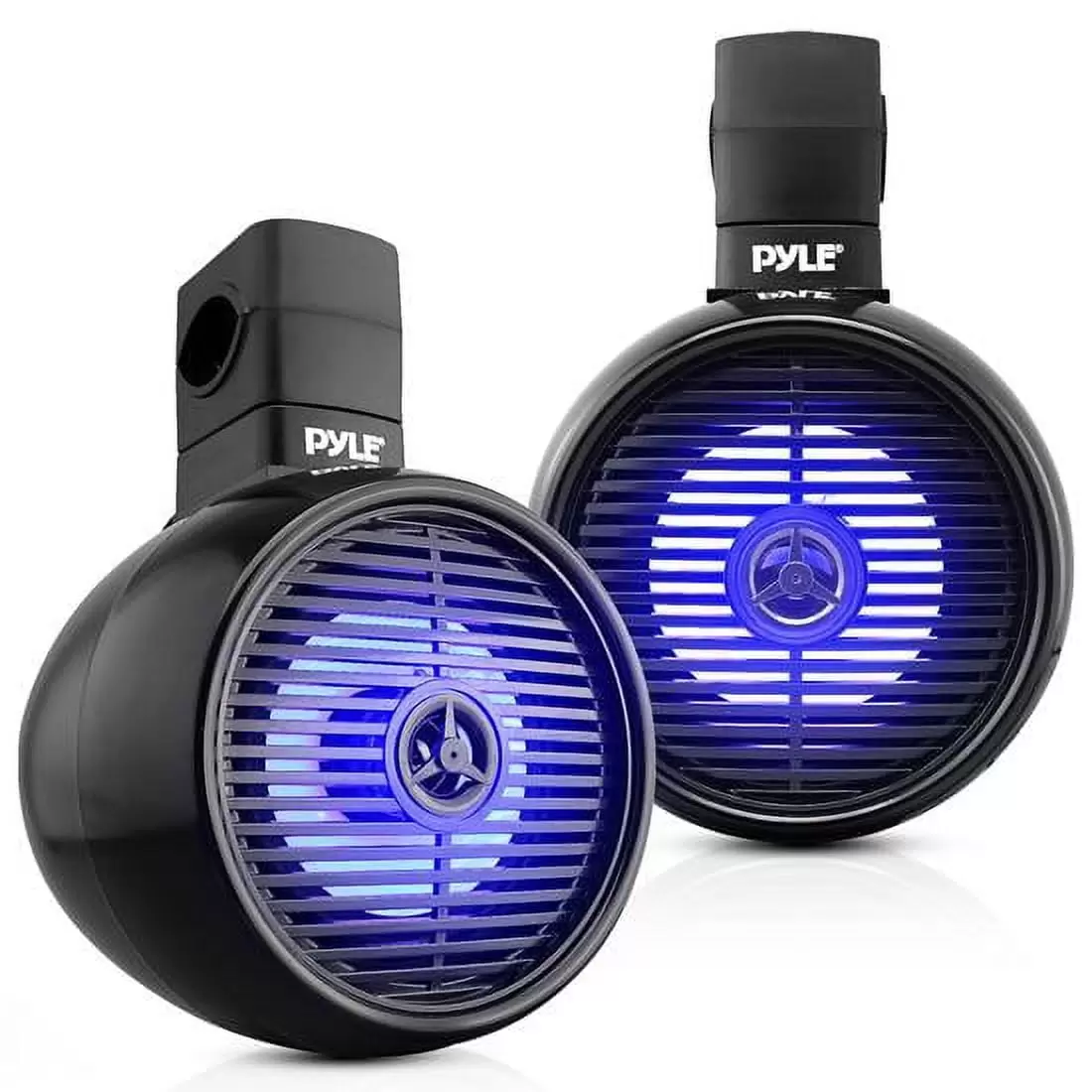 Pyle Bluetooth Waterproof Off-Road Speakers - 8 300W 2-Way Marine Wakeboard Tower Sound System w/ LED Light. Full Range Outdoor Stereo Speaker for Car ATV UTV. Jeep. Boat. Includes Brackets (Black)