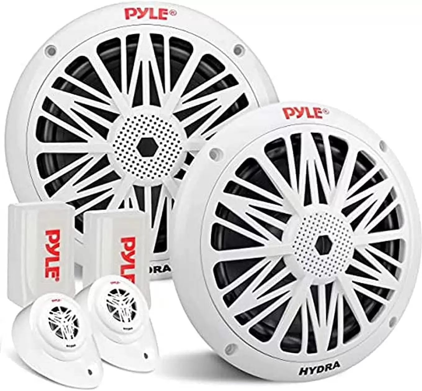 Pyle Dual 6.5'' Water Resistant Marine Speakers. 2-Way. Built-in Tweeters. 200 Watt. White (Pair)