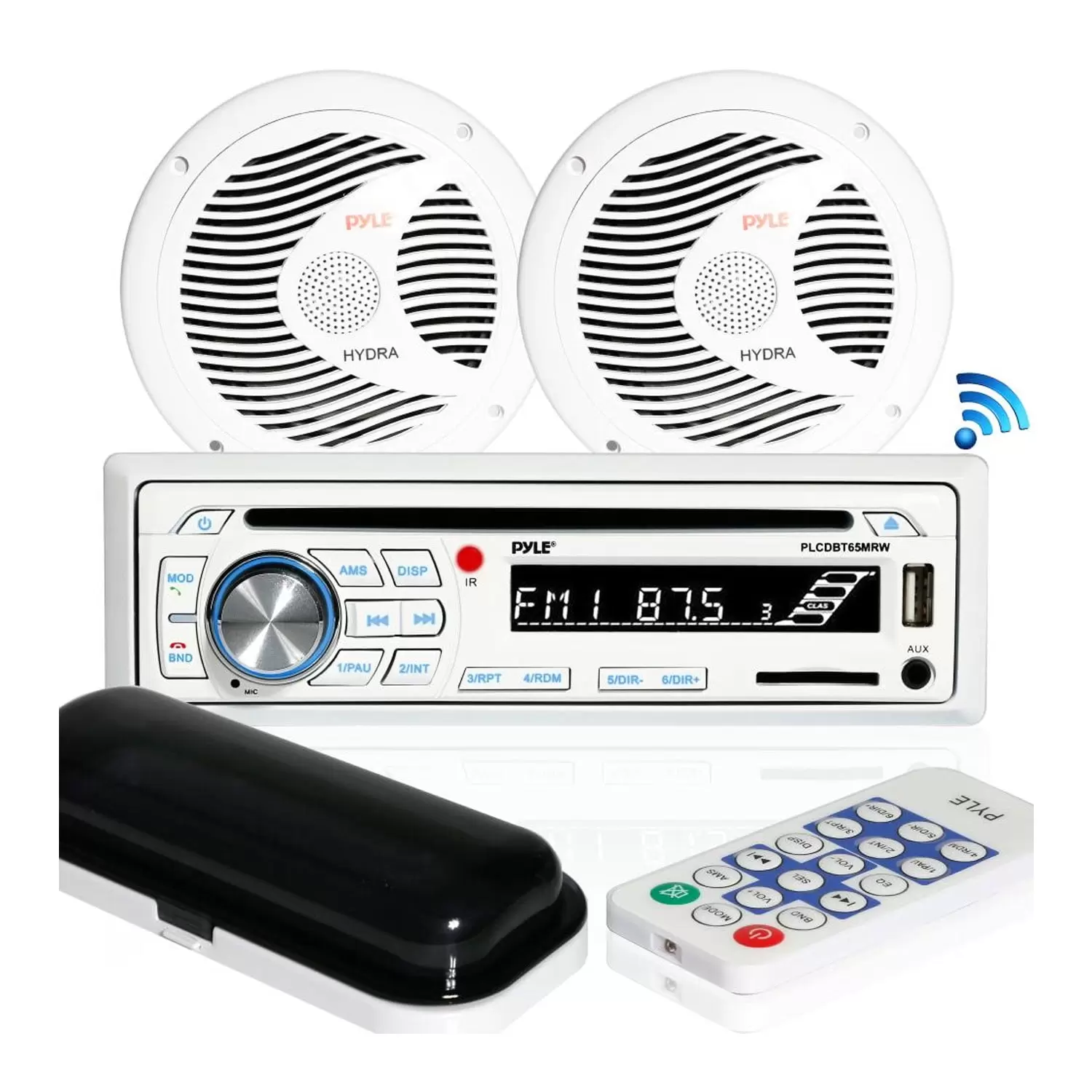 Pyle Marine Bluetooth Stereo Receiver & 6.5 Inch Speaker Pair with Remote. White