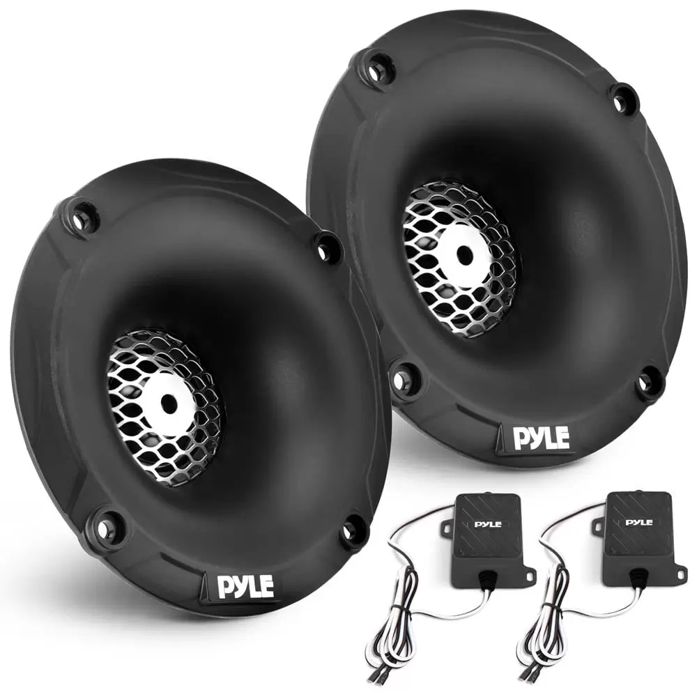 Pyle Marine Tweeter Speaker System - One Pair 1'' Pei Dome Tweeter with Horn Diffuser (Black) PLMRTW25B