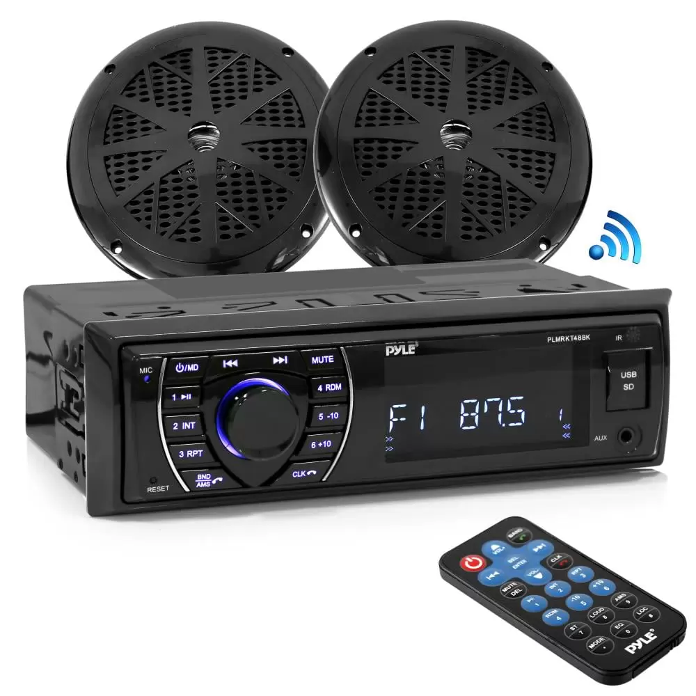 Pyle PLMRKT46BK 5.25 Inch Bluetooth Marine Receiver Stereo & Speaker Kit. Black