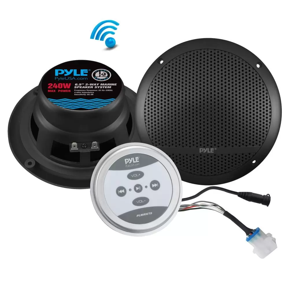 Pyle PLMRKT9 - Universal Mount Bluetooth Speaker & Amplifier System - Marine Grade Amp + Speaker Kit (6.5'' Speakers. 240 Watt)