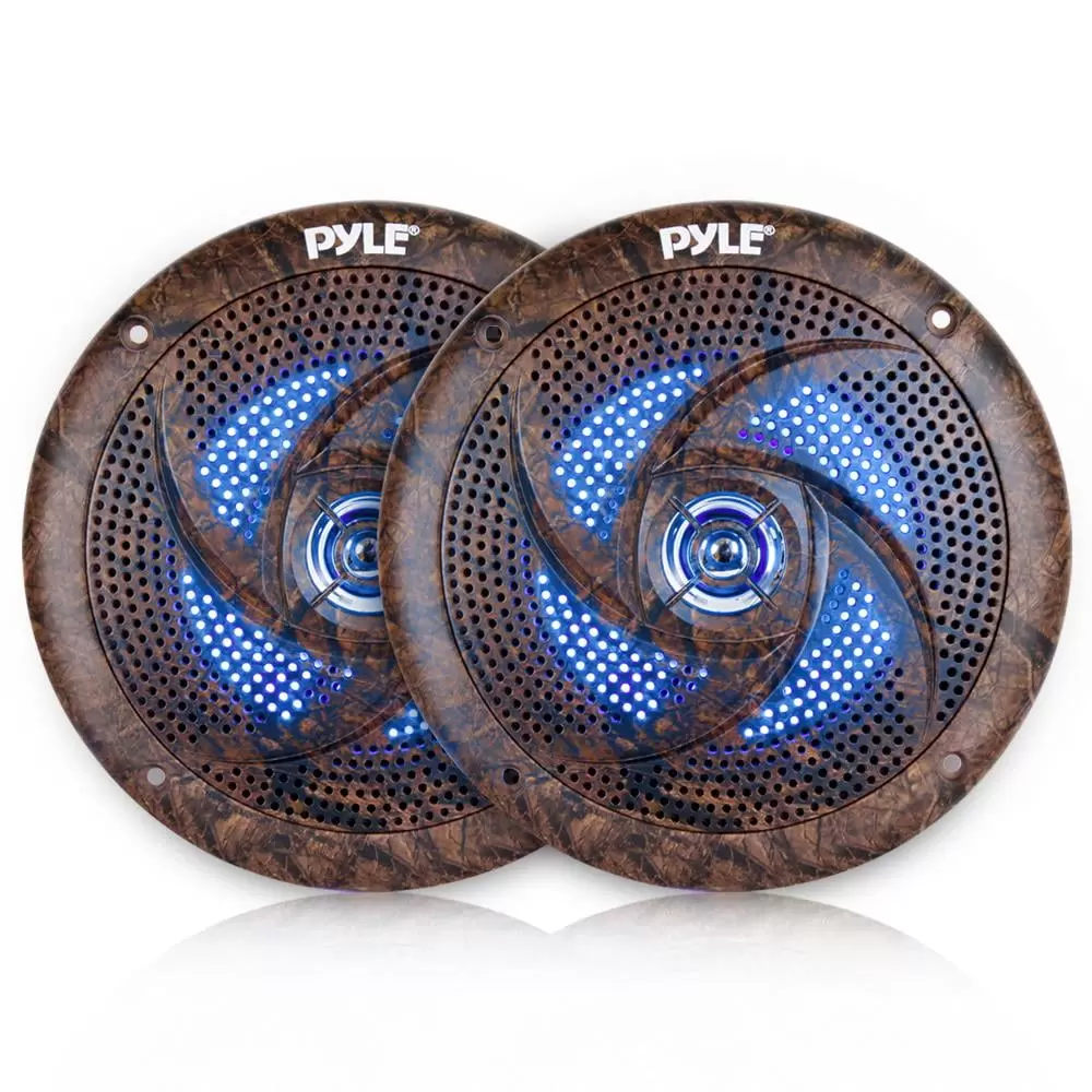 Pyle PLMRLE64DK - Waterproof Rated Marine Speakers. Low-Profile Slim Style Speaker Pair with Built-in LED Lights. Camo Style. 6.5''-inch (240 Watt)