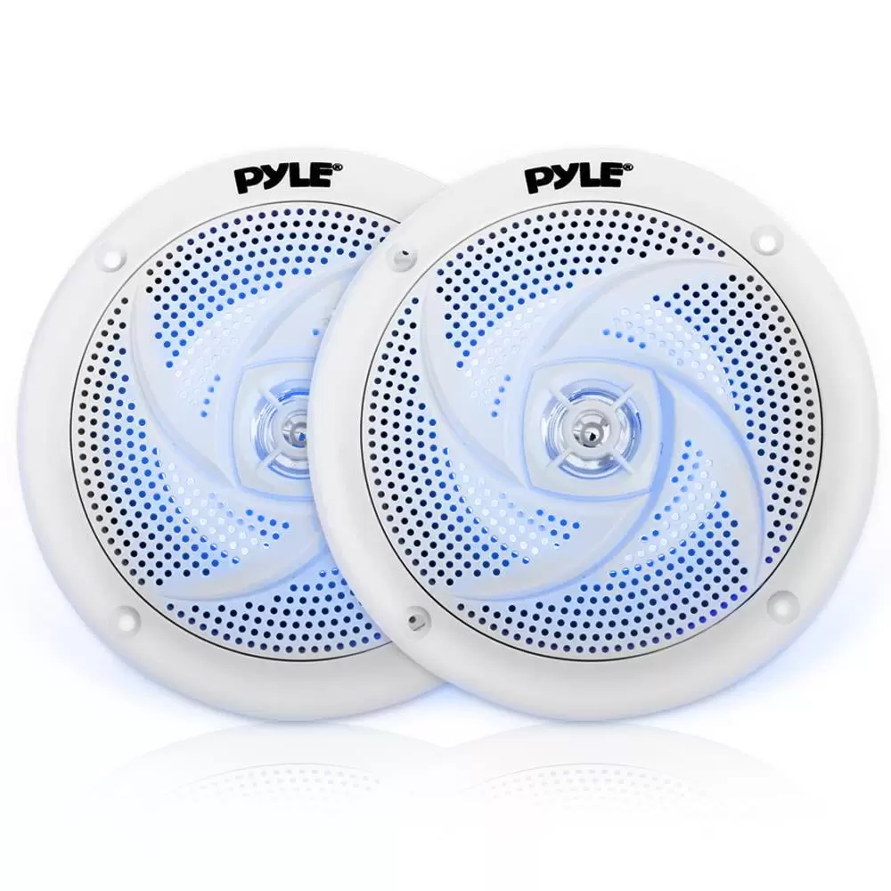 Pyle PLMRS53WL 5.25 Inch Waterproof Low Profile Marine Speakers. White (2 Pack)