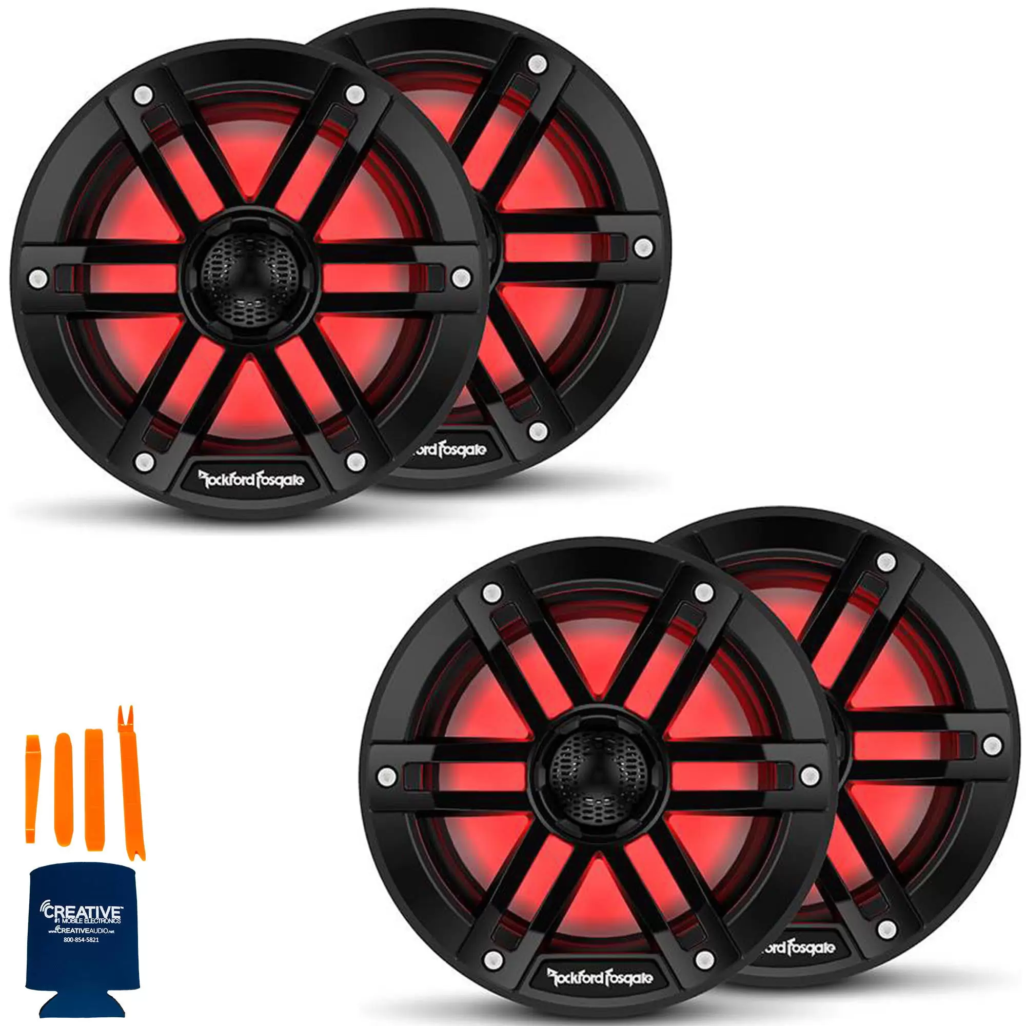 Rockford Fosgate 2 Pair M1-6B M1 Series 6 Color Optix Marine 2-Way System- 75 Watts Rms. 300 Watts Peak. Black Grilles Included