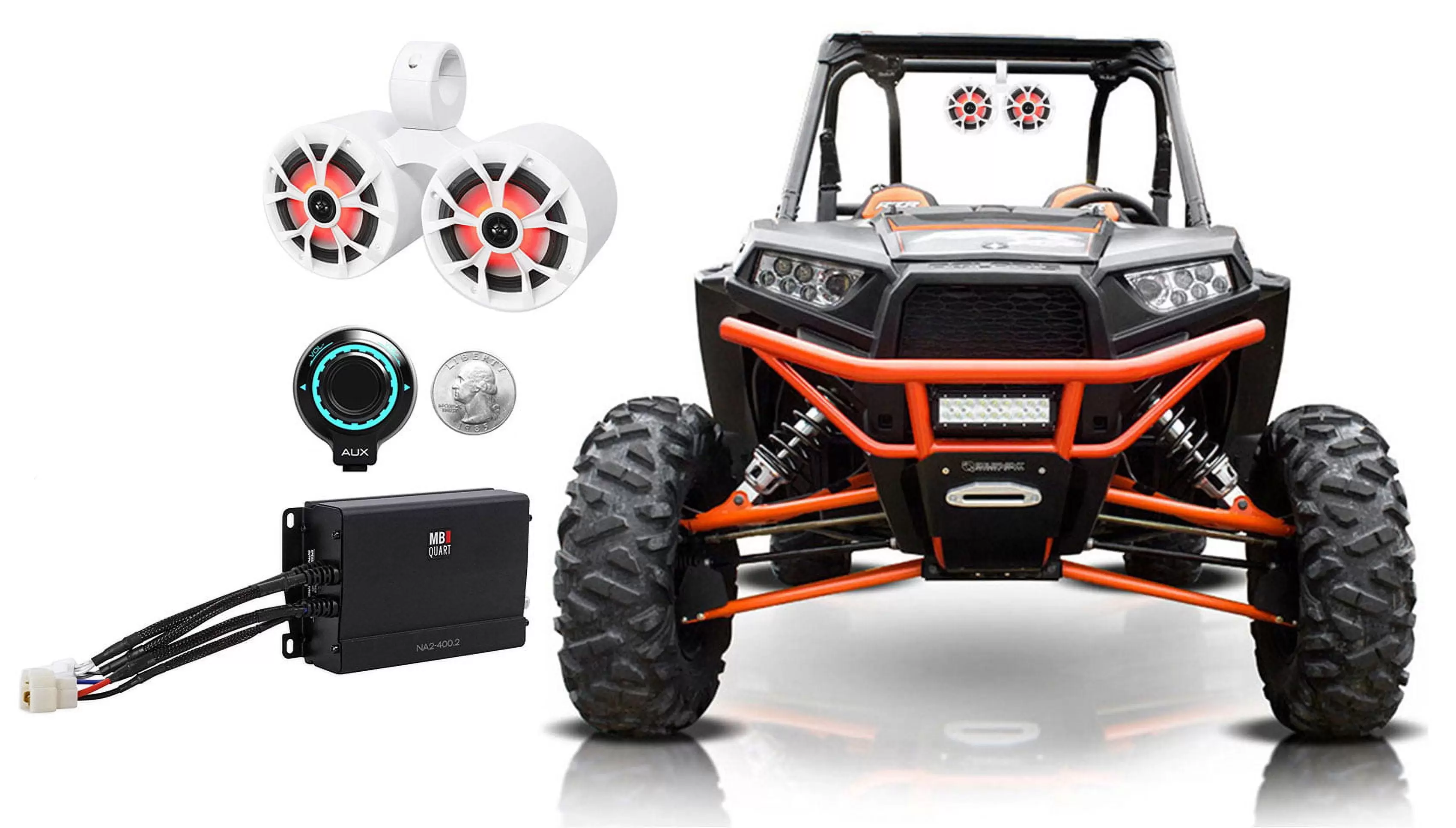 Rockville Dual 6.5 Tower LED Speakers+Amp+Bluetooth For RZR/ATV/UTV/Cart/Jeep