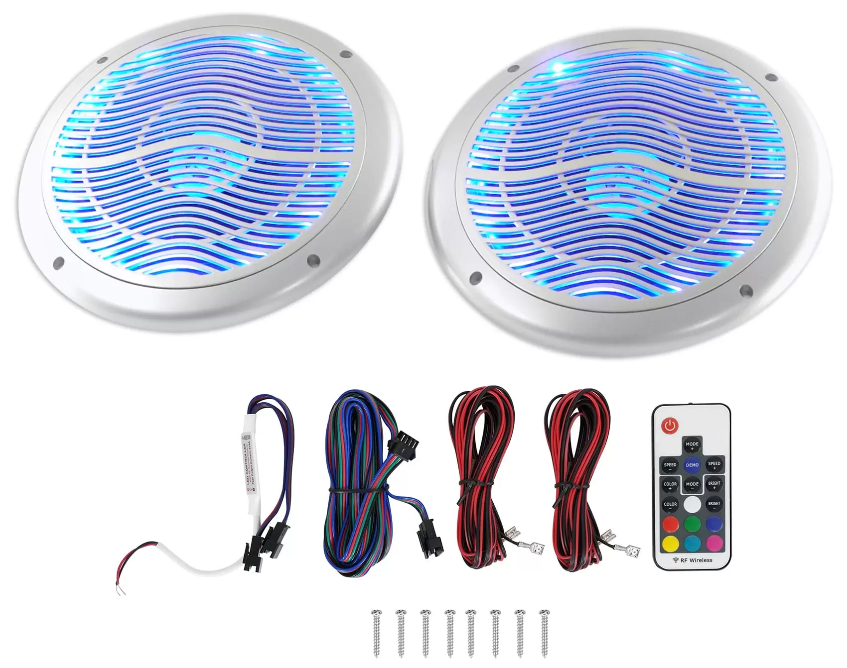 Rockville RMC65LS 6.5 600w 2-Way Silver Marine Speakers/Multi Color LED+Remote