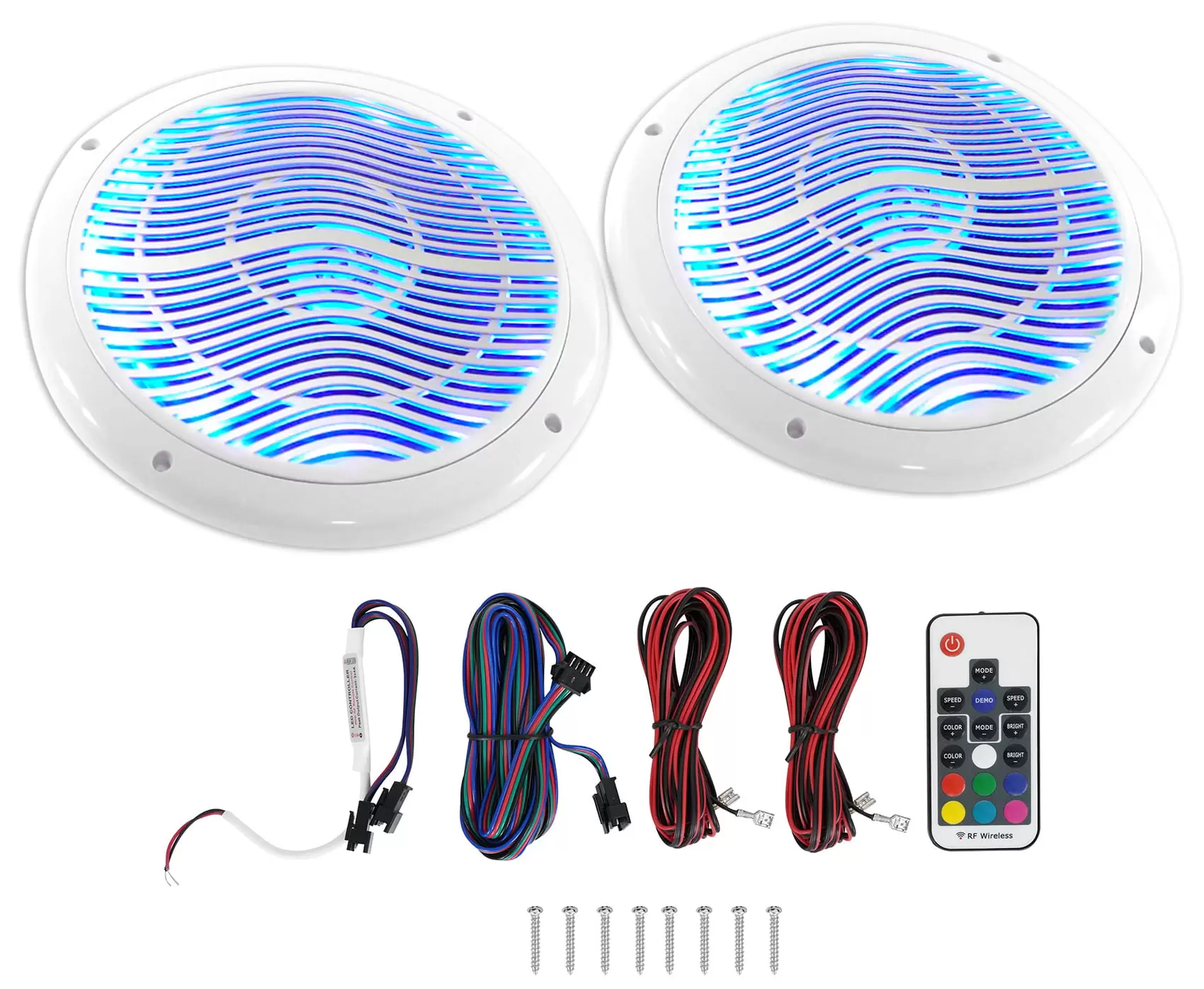 Rockville RMC80LW 8 800w 2-Way White Marine Speakers w Multi Color LED + Remote