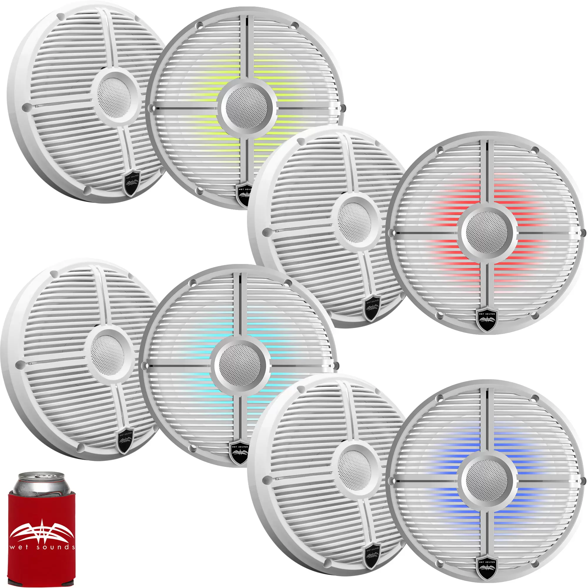 Wet Sounds - Four Pairs Of RECON 8-XWW-RGB 8 Coaxial Speakers w/ White XW Grilles. Integrated RGB LEDs