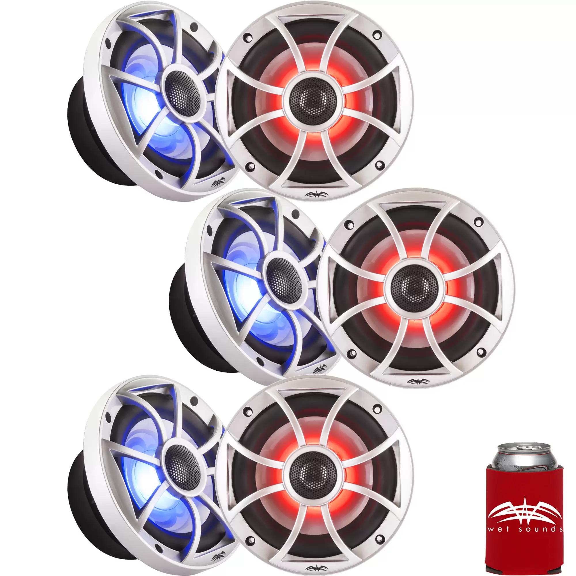 Wet Sounds - Three Pairs Of RECON 6-S RGB LED 6.5 60-Watt RMS Coaxial Speakers With Silver XS Grilles