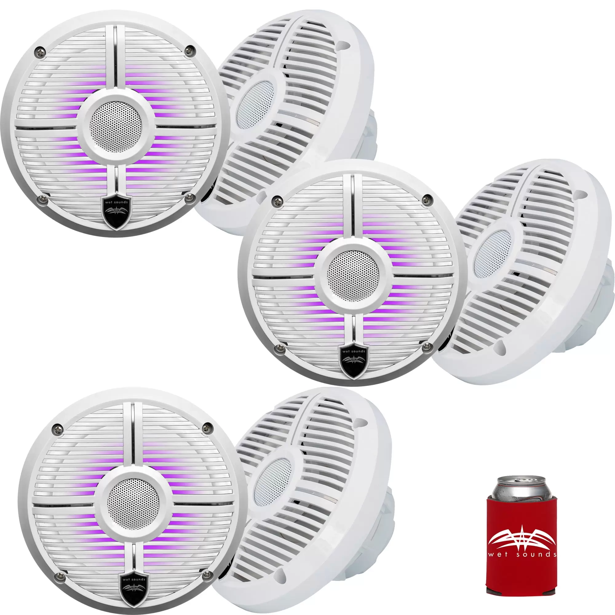 Wet Sounds - Three Pairs Of RECON 6 XW-W RGB LED Recon Series 6.5 60-Watt RMS Coaxial Speakers With White XW Grilles