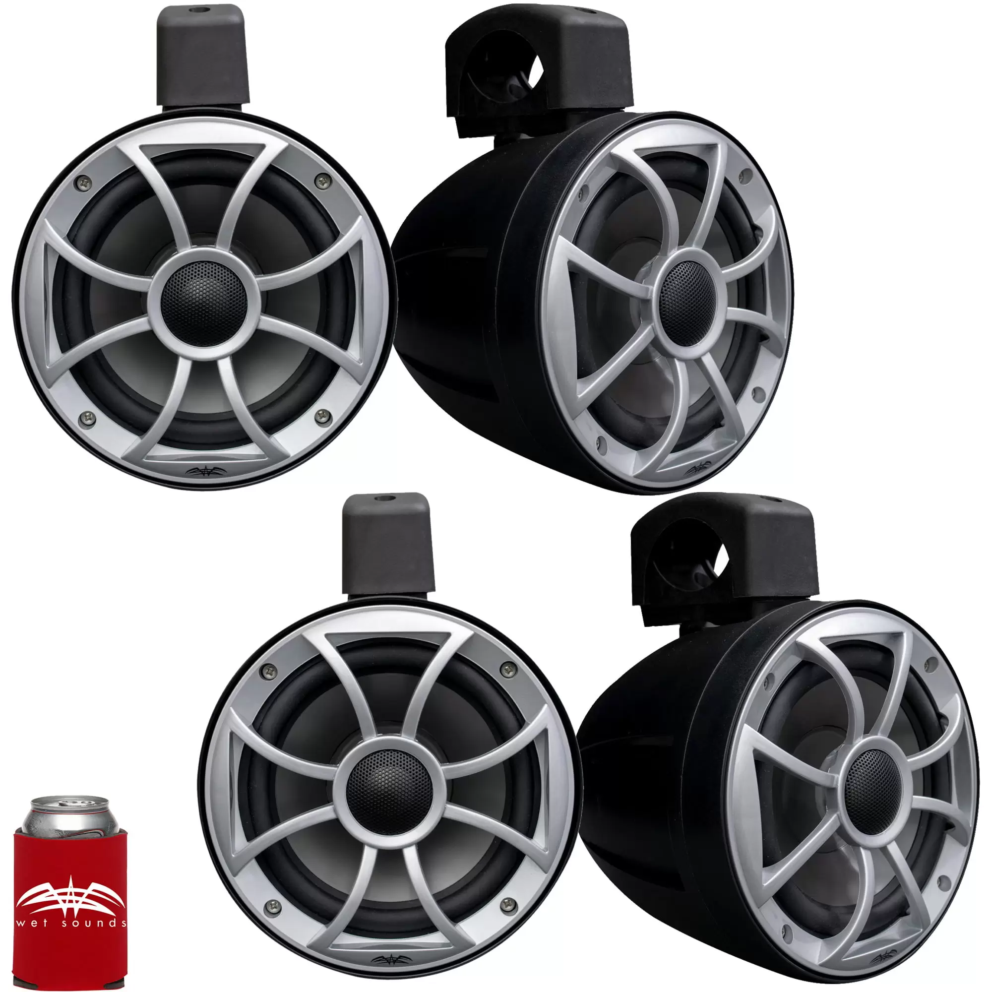 Wet Sounds - Two Pairs Of RECON 6 POD-B - Wet Sounds 6.5 Inch Tower Speakers. Black Enclosures with Silver XS Grilles