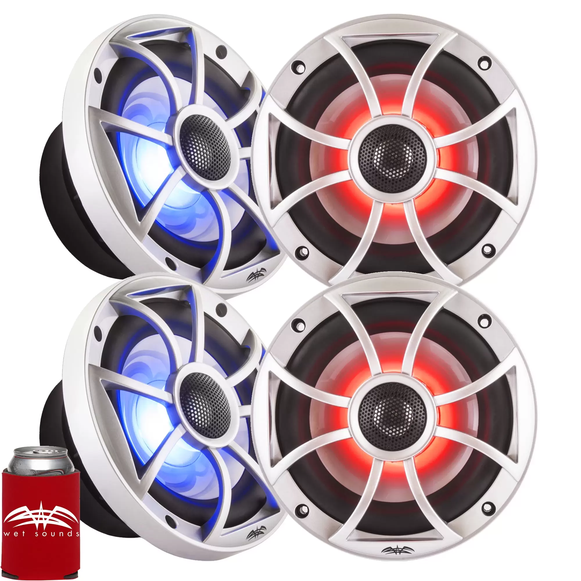 Wet Sounds - Two Pairs Of RECON 6-S RGB LED 6.5 60-Watt RMS Coaxial Speakers With Silver XS Grilles