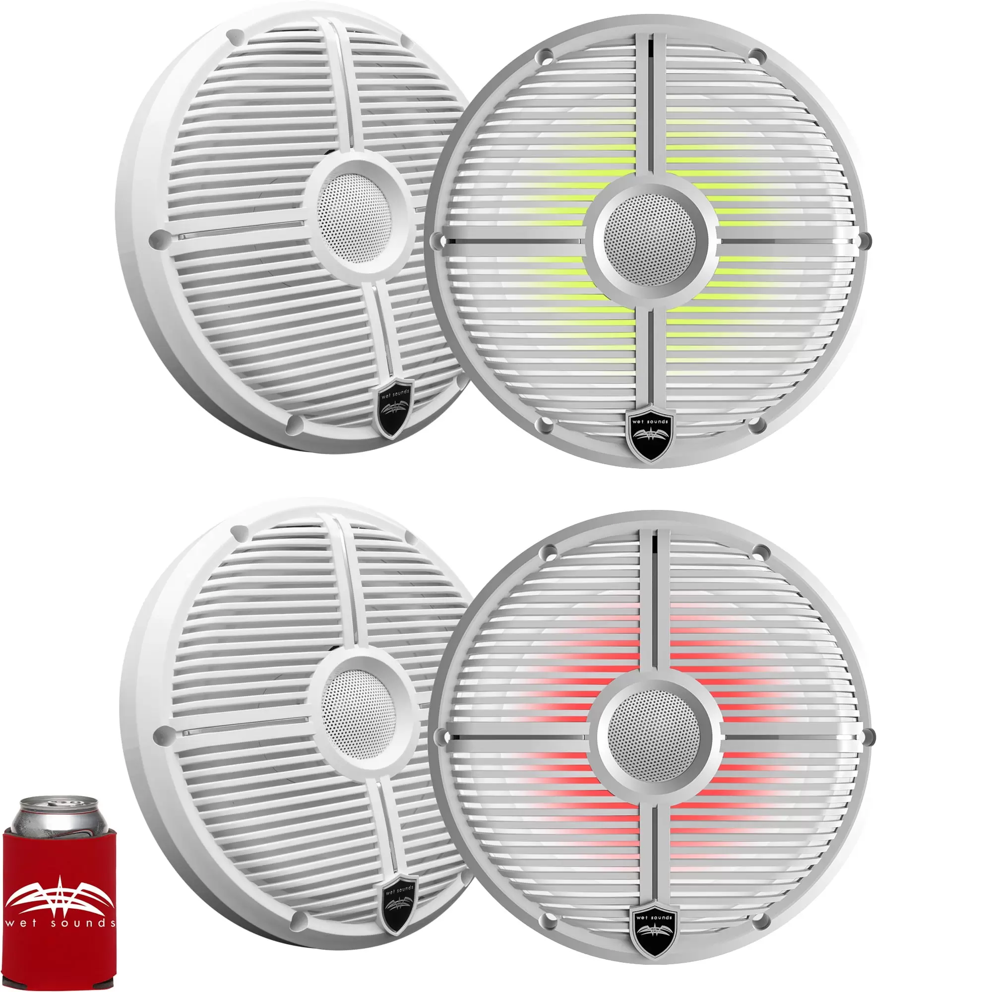 Wet Sounds - Two Pairs Of RECON 8-XWW-RGB 8 Coaxial Speakers w/ White XW Grilles. Integrated RGB LEDs