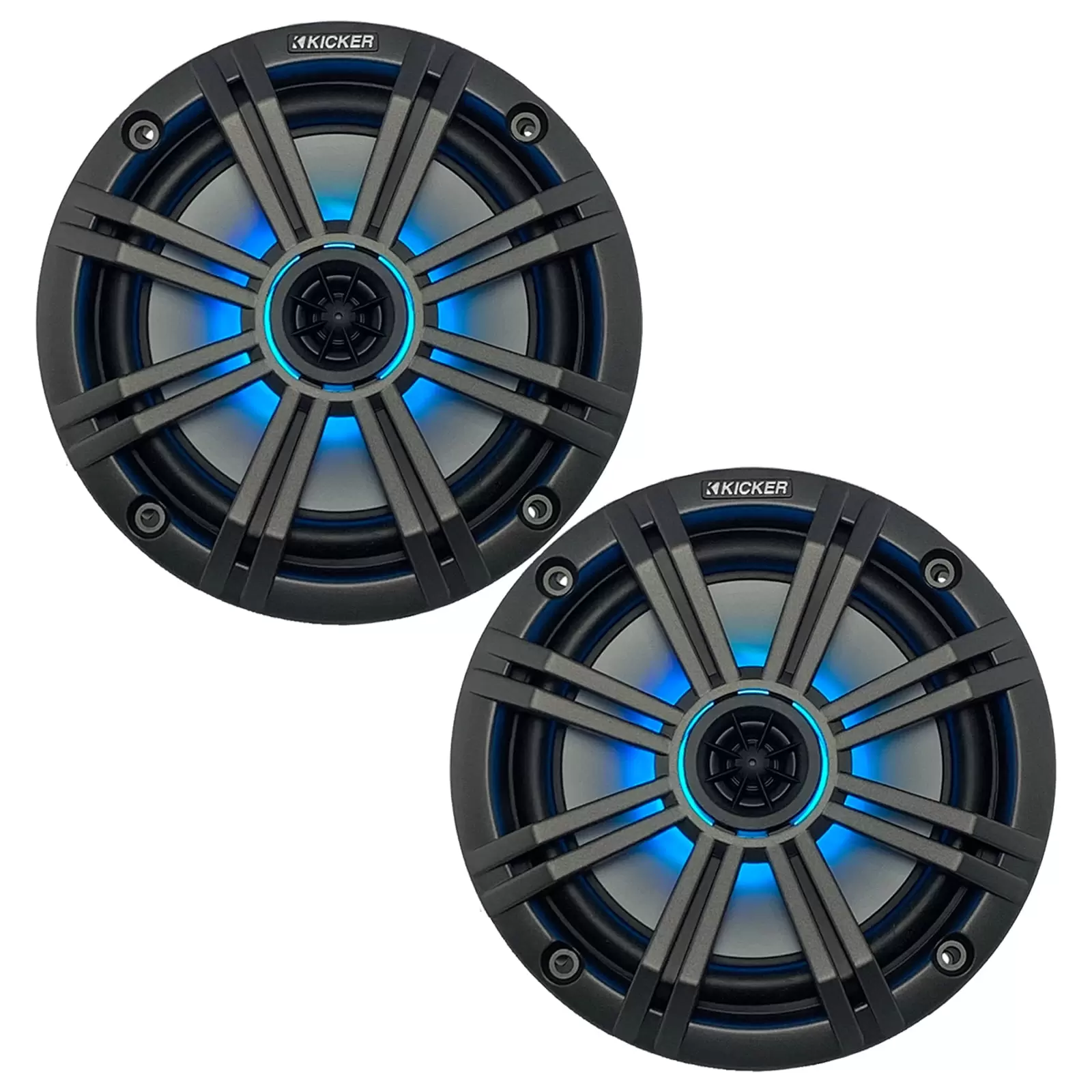 1 Pair (QTY 2) of Kicker 8 OEM Marine Coaxial Charcoal Speakers with MultiColor LED Lighting (Factory Reconditioned)